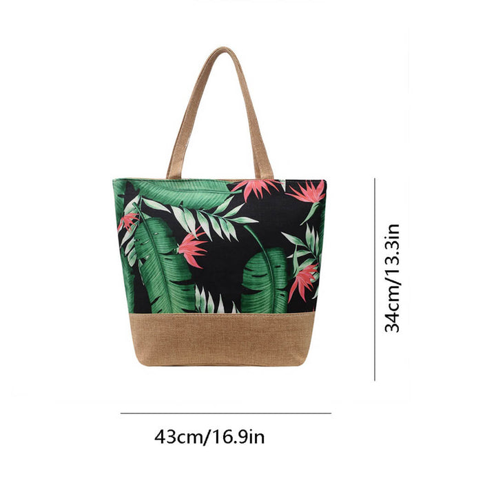 Tropical Floral Printed Canvas Beach Bags