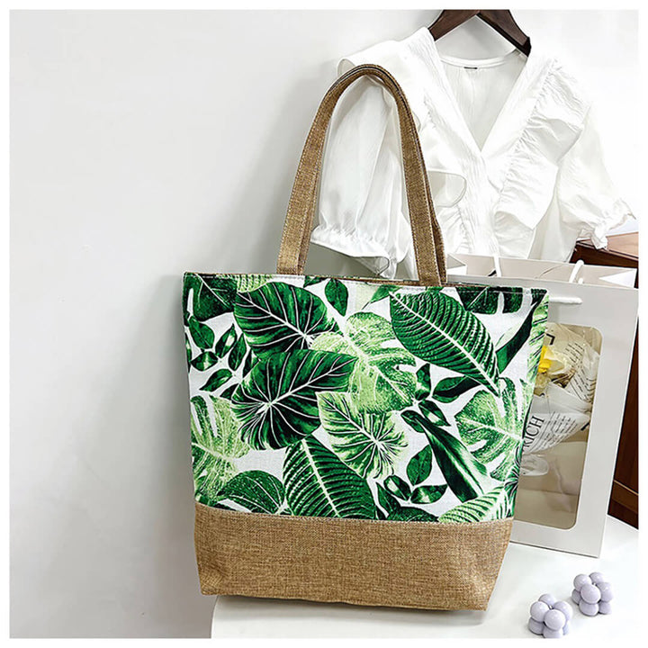 Tropical Floral Printed Canvas Beach Bags