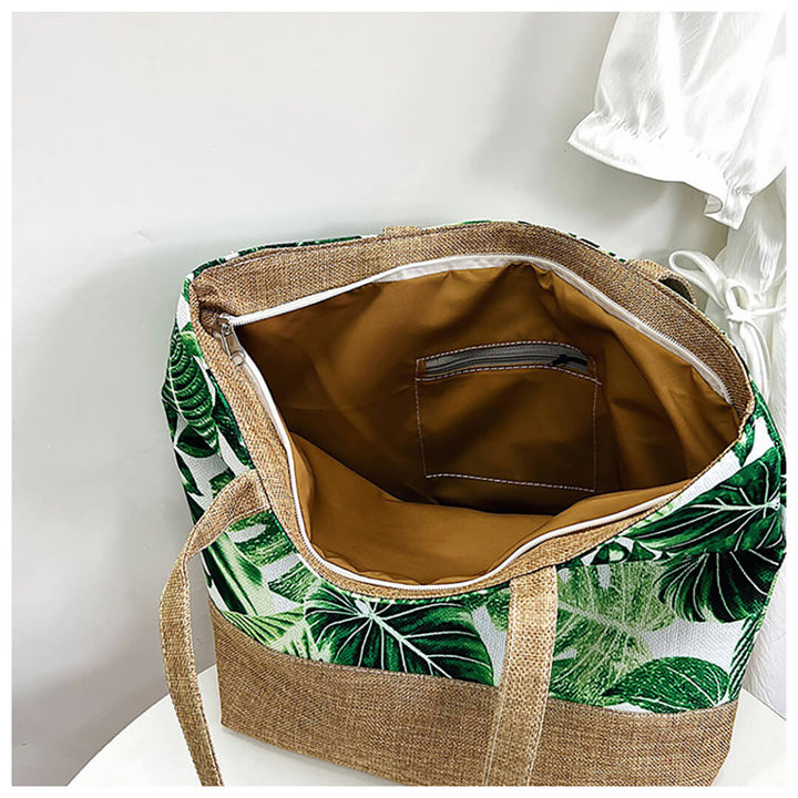 Tropical Floral Printed Canvas Beach Bags