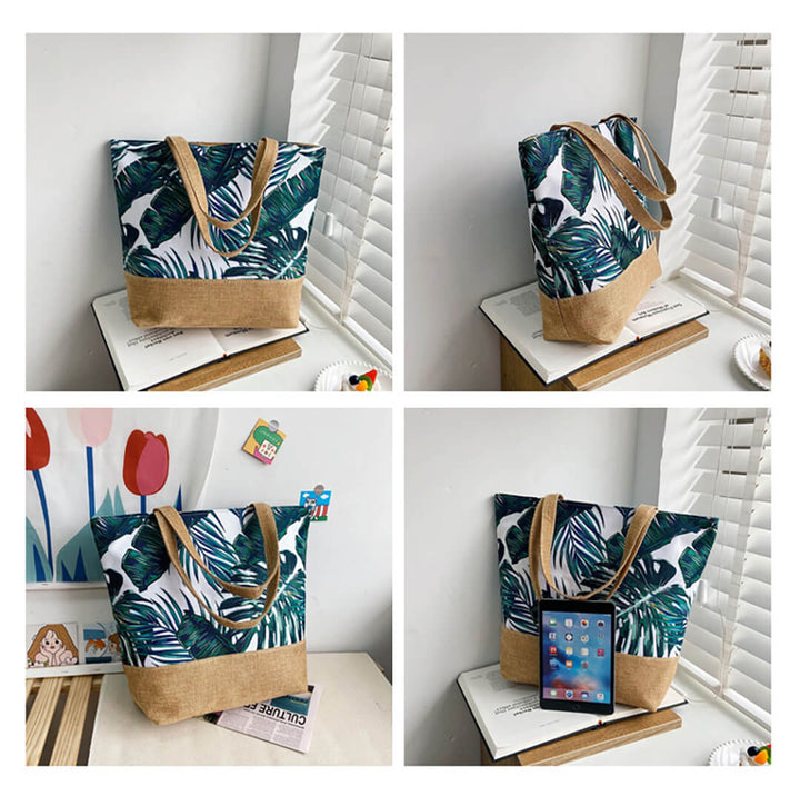 Tropical Floral Printed Canvas Beach Bags