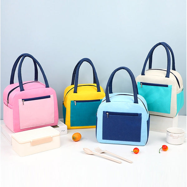 Dual-color insulated school lunch bag with front zip pocket