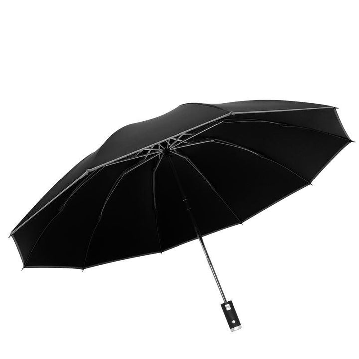 Automatic 3-Fold Inverted Umbrella with Built-In LED Light - Black