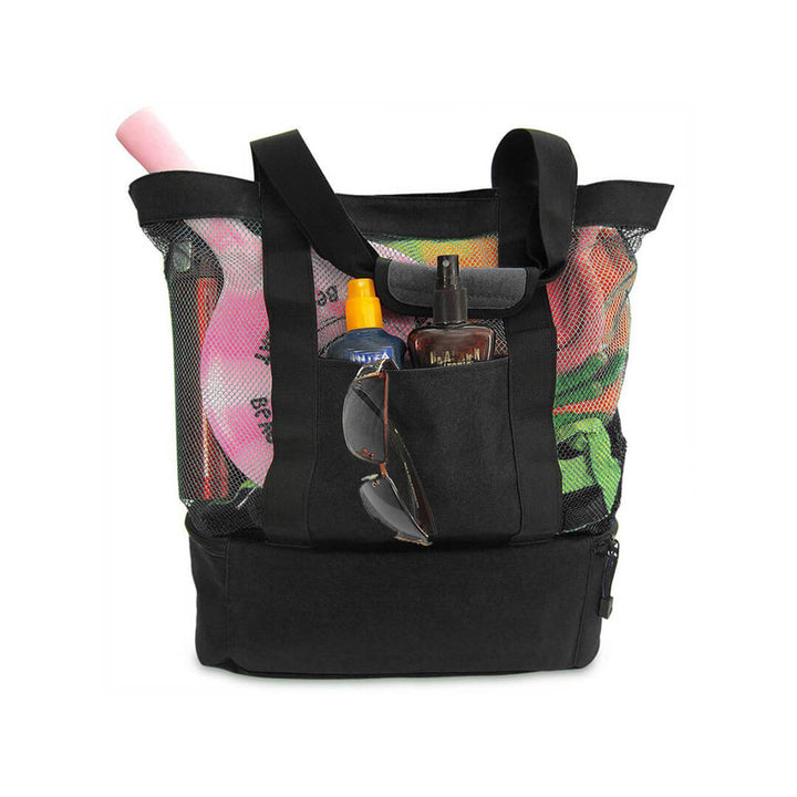Waterproof Folding Sand-Free Beach & Picnic Mesh Bag Black