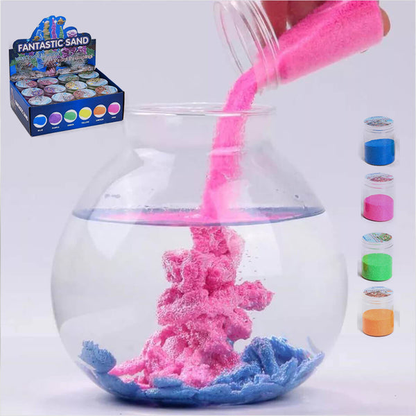 Reusable waterproof magic sand forming shapes underwater