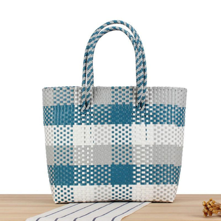 Waterproof Straw Shoulder Bag – Beach & Picnic Petrol, Grey & White