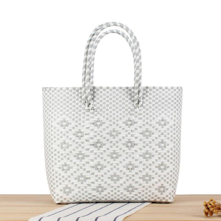 Waterproof Straw Shoulder Bag – Beach & Picnic Grey & White