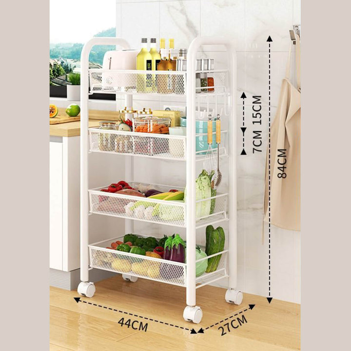 4 Layers Steel Movable Kitchen Cart - Black & White