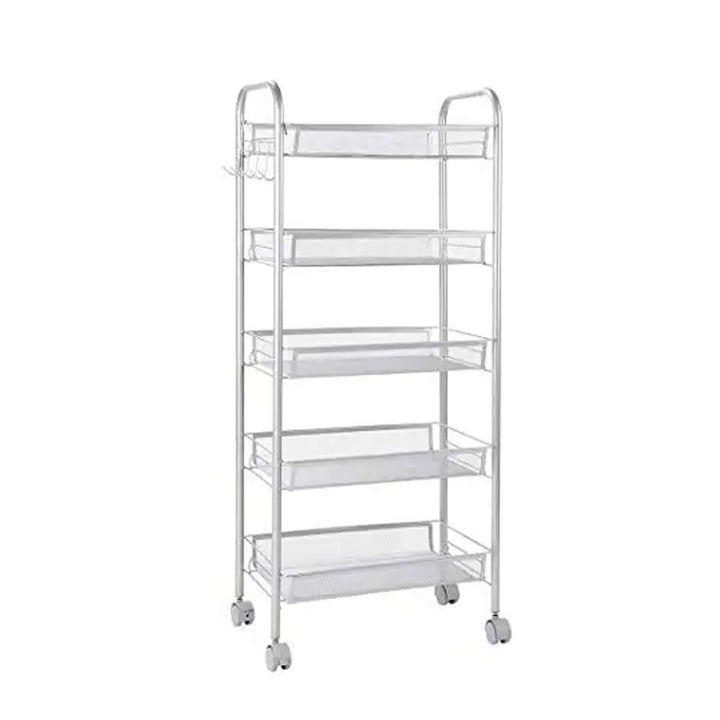 5 Layers Steel Movable Kitchen Cart - Black & White White