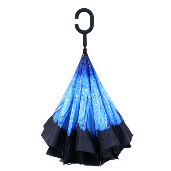 Windproof Reverse Double Layer C-Handle Flower Umbrella
