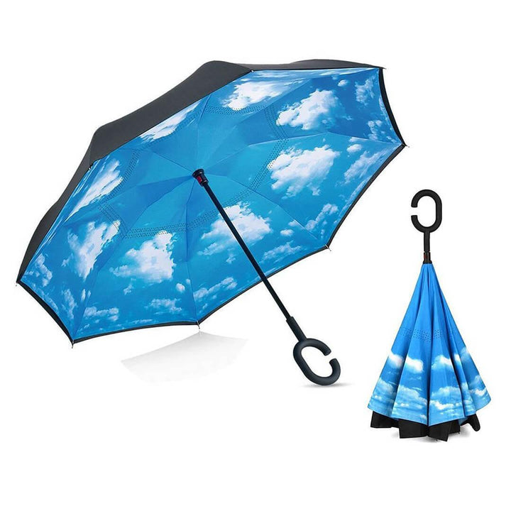 Windproof Reverse Double Layer C-Handle Sky Umbrella Sky