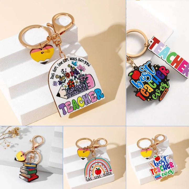 Wooden rainbow keychains for teachers, 10 designs with vibrant colors