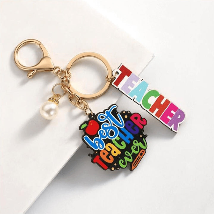 Wooden rainbow keychains for teachers, best etacher ever typography.