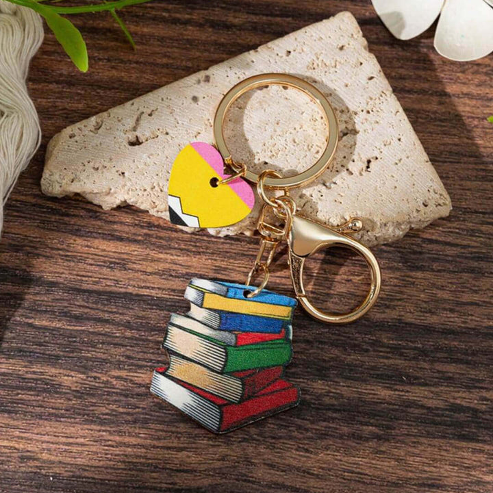Wooden rainbow keychains for teachers, books design
