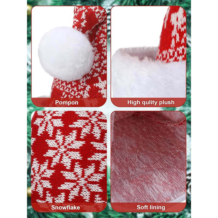 Close-up of cable-knit Christmas hat with snowflakes design