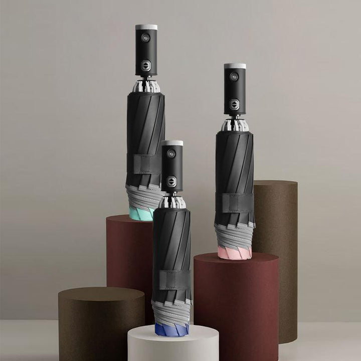 Automatic 3-Fold Inverted Umbrella with Built-In LED Light - Pink