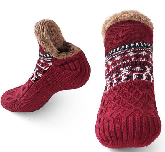 Thickened Fleece Slipper Boot Socks for Men & Women - Dark Red